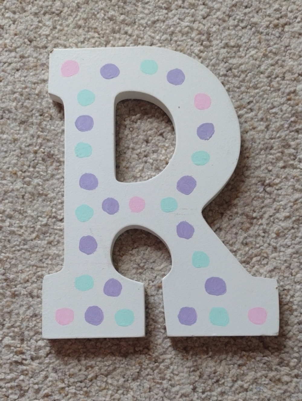 Wooden Letter 'R' with Pastel Polka Dots
